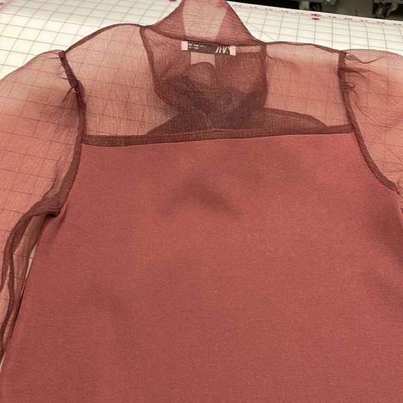 ZARA Bordeaux Organza High Bow Guest Party Blogger Favorite Knit Mini Dress SZ M - Picture 9 of 16